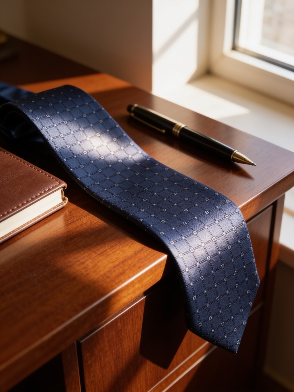 Belisi Men's Gray and Navy Geometric Pattern Silk Tie NWOT Vintage Wedding Chic